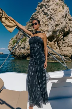 Combinaison-pantalon Large À Pois Mono Avec Détail Foulard