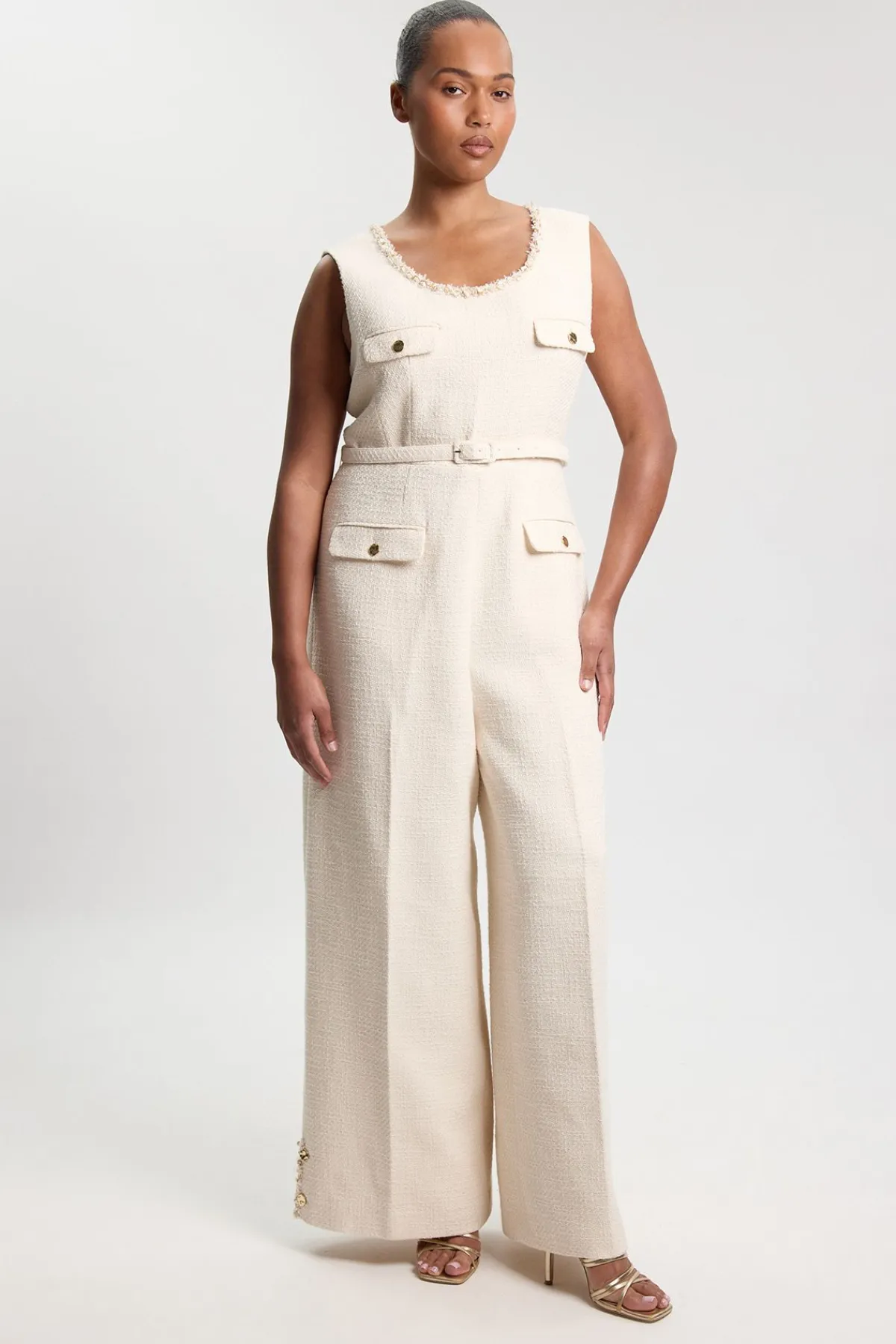KarenMillen Combinaison Pantalon Large Tailleur En Tweed Avec Finitions Ornées Grande Taille<Femme Combinaisons Et Combishorts