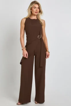 Combinaison Pantalon Large Taille Cache-cœur Avec Finitions Dorées