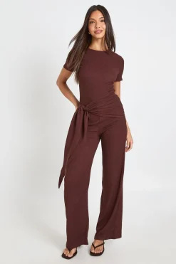 boohoo Combinaison Pantalon Large À Taille Cache-cœur Texturée<Femme Looks Chocolat|Combinaisons Et Combishorts