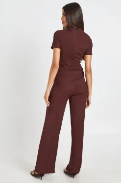 boohoo Combinaison Pantalon Large À Taille Cache-cœur Texturée<Femme Looks Chocolat|Combinaisons Et Combishorts