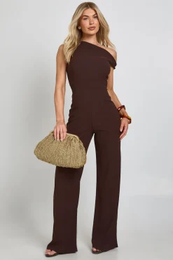 boohoo Combinaison Pantalon Large Texturée Col Asymétrique<Femme Looks Chocolat|Combinaisons Et Combishorts
