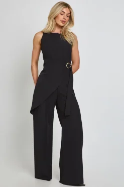 Combinaison Pantalon Large Taille Cache-cœur Avec Finitions Dorées