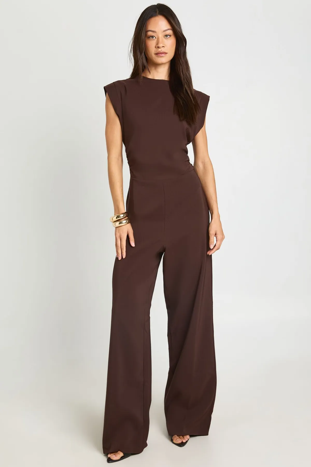 boohoo Combinaison Pantalon Large Taille Froncée Coupe Tall<Femme Looks Chocolat|Combinaisons Et Combishorts