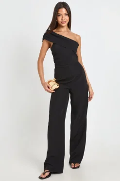 Combinaison Pantalon Large À Une Épaule Avec Détails Froncés