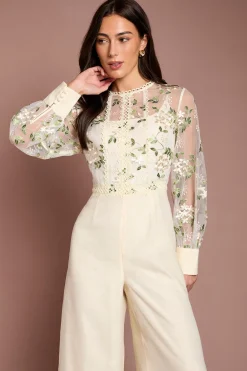 Coast Combinaison-pantalon À Manches Longues En Mesh Brodé De Fleurs<Femme Combinaisons Et Combishorts