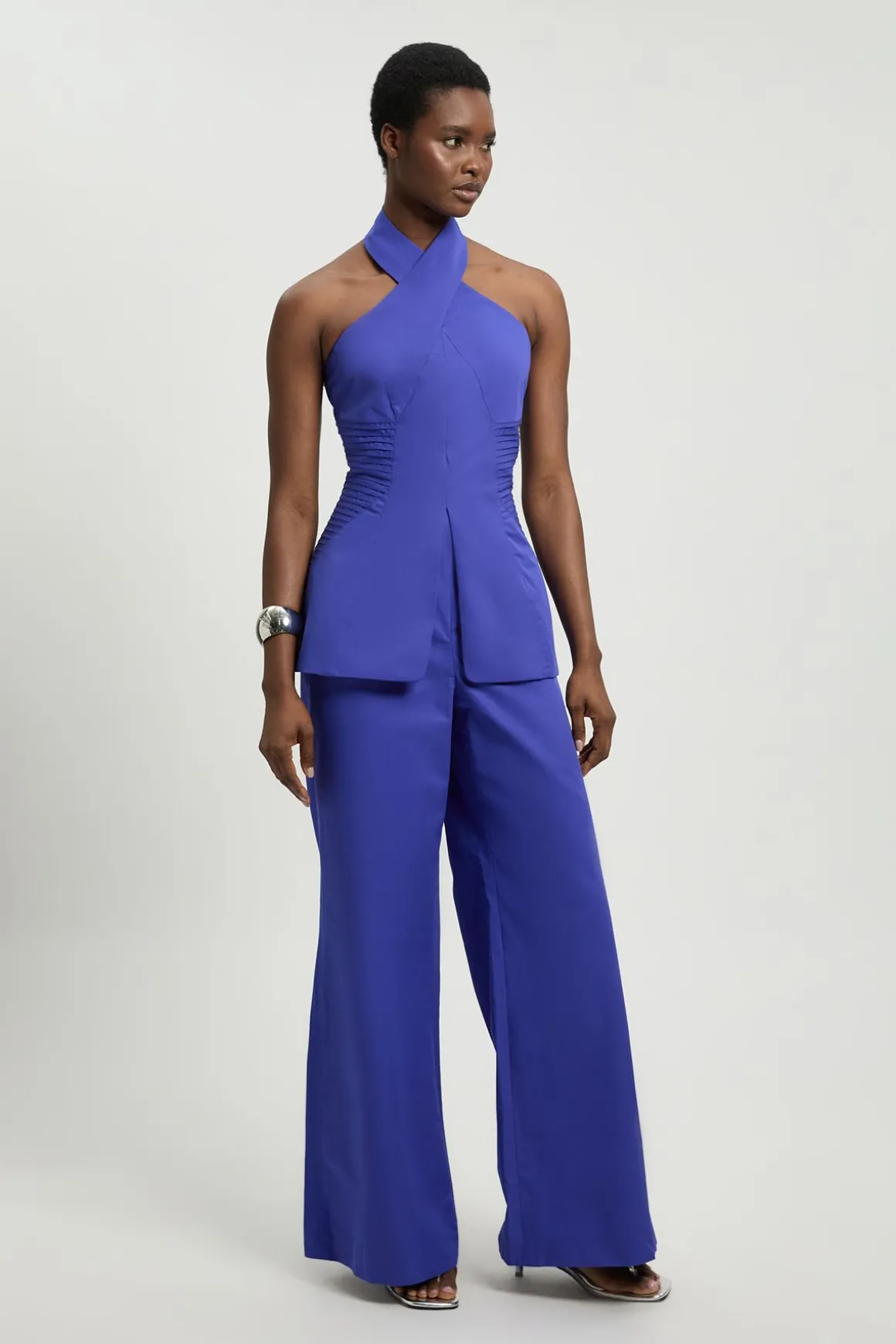 Combinaison-pantalon Petite En Satin De Coton Ajusté À Col Licou