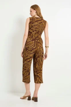 Combinaison-pantalon Portefeuille En Jersey À Motif Palmier Avec Ceinture