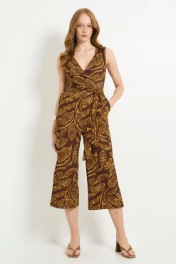 Combinaison-pantalon Portefeuille En Jersey À Motif Palmier Avec Ceinture