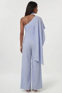 Combinaison-pantalon Premium En Lin À Col Montant, Une Épaule Et Jambe Large