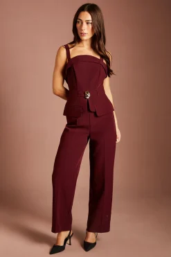 Combinaison-pantalon Sans Manches Ceinturée Avec Détail Péplum