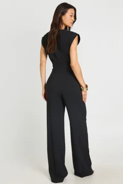 Combinaison-pantalon Taille Grande À Taille Froncée Et Jambes Larges
