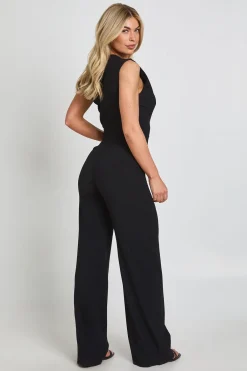 boohoo Combinaison-pantalon Texturée À Encolure Asymétrique Et Jambes Larges<Femme Combinaisons Et Combishorts