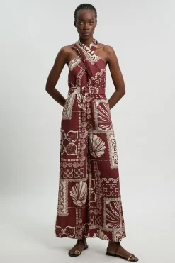 Combinaison-pantalon Tissée Ceinturée À Imprimé Carreaux Lin Viscose Petite