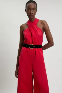 KarenMillen Combinaison-pantalon Tissée Dos Nu À Col Licou En Viscose Et Lin Avec Ceinture<Femme Combinaisons Et Combishorts
