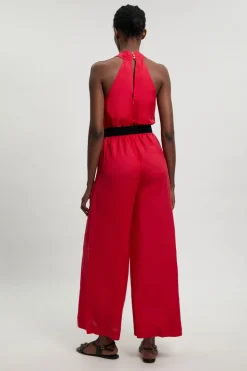 KarenMillen Combinaison-pantalon Tissée Dos Nu À Col Licou En Viscose Et Lin Avec Ceinture<Femme Combinaisons Et Combishorts