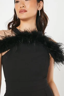 Combinaison Épaules Dénudées à Plumes