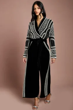 Combinaison Petite en Velours Perlé à Effet Portefeuille