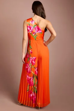 Combinaison Plissée Orange À Une Épaule Avec Corsage