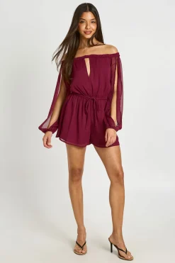 boohoo Combinaison-short Bardot En Mousseline À Manches Volumineuses<Femme Combinaisons Et Combishorts