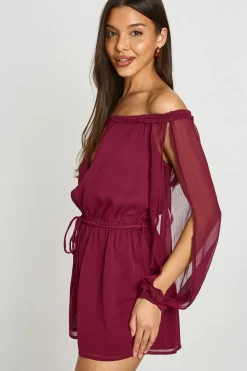 boohoo Combinaison-short Bardot En Mousseline À Manches Volumineuses<Femme Combinaisons Et Combishorts