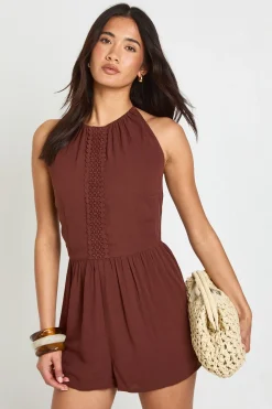 boohoo Combinaison-short À Détail De Bordure Texturée<Femme Looks Chocolat|Combinaisons Et Combishorts