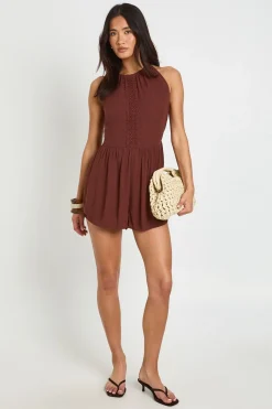 boohoo Combinaison-short À Détail De Bordure Texturée<Femme Looks Chocolat|Combinaisons Et Combishorts