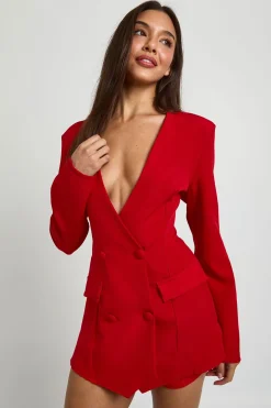 Combinaison-short À Jupe-culotte Et Manches Longues Style Tailleur