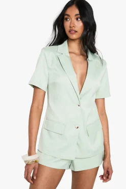 boohoo Combinaison structurée ajustée à manches courtes<Femme Tailleurs|Combinaisons Et Combishorts