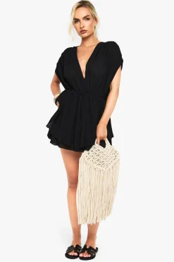 boohoo Combinaison superposée en étamine à décolleté plongeant<Femme Combinaisons Et Combishorts