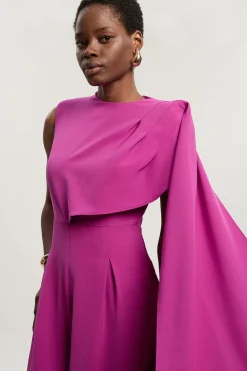 Combinaison Tall à Jambes Larges avec Cape Drapée Ajustée