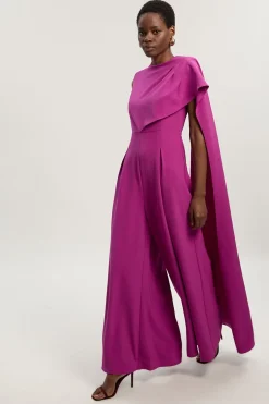 Combinaison Tall à Jambes Larges avec Cape Drapée Ajustée