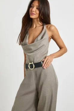 Combinaison tissée ajustée à encolure halter avec ceinture