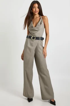 Combinaison tissée ajustée à encolure halter avec ceinture