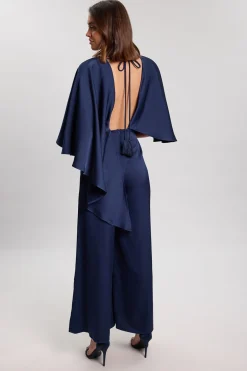 KarenMillen Combinaison Tissée En Crêpe Dos Satiné Avec Détail Cape<Femme Satin Et Dentelle|Combinaisons Et Combishorts