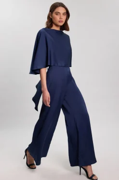 KarenMillen Combinaison Tissée En Crêpe Dos Satiné Avec Détail Cape<Femme Satin Et Dentelle|Combinaisons Et Combishorts