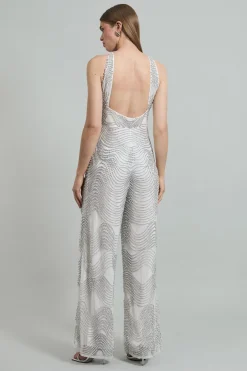 Combinaison tissée halter géo ornée