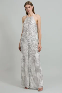 Combinaison tissée halter géo ornée