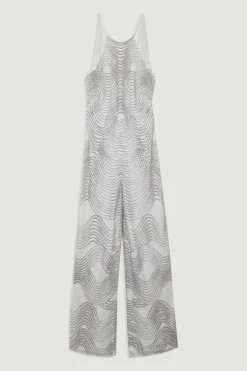 Combinaison tissée halter géo ornée
