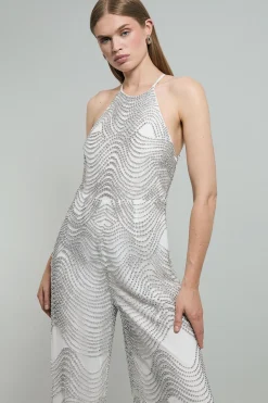 Combinaison tissée halter géo ornée
