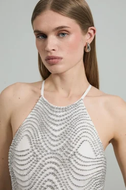 Combinaison tissée halter géo ornée