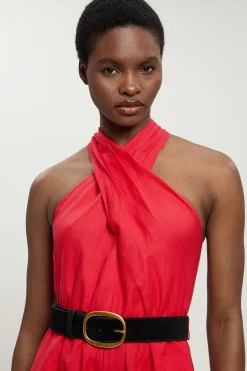 Combinaison Tissée Petite Taille À Col Licou Ceinturée En Viscose Lin