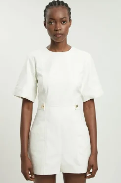 Combi-short Ajustée En Lin Avec Détails De Boutons Dorés