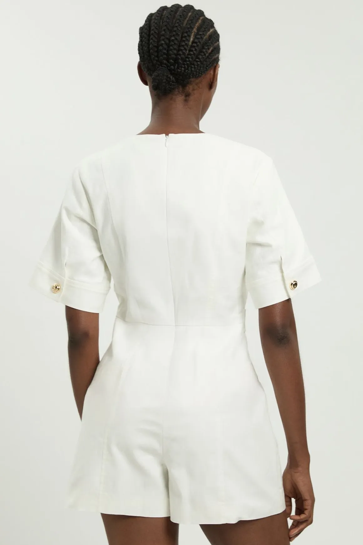 Combi-short Ajustée En Lin Avec Détails De Boutons Dorés