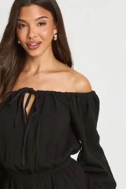 boohoo Combi-short Blouson Texturée À Encolure Bardot<Femme Combinaisons Et Combishorts