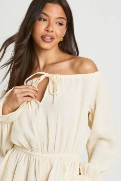 Combi-short Blouson Texturé À Encolure Bardot