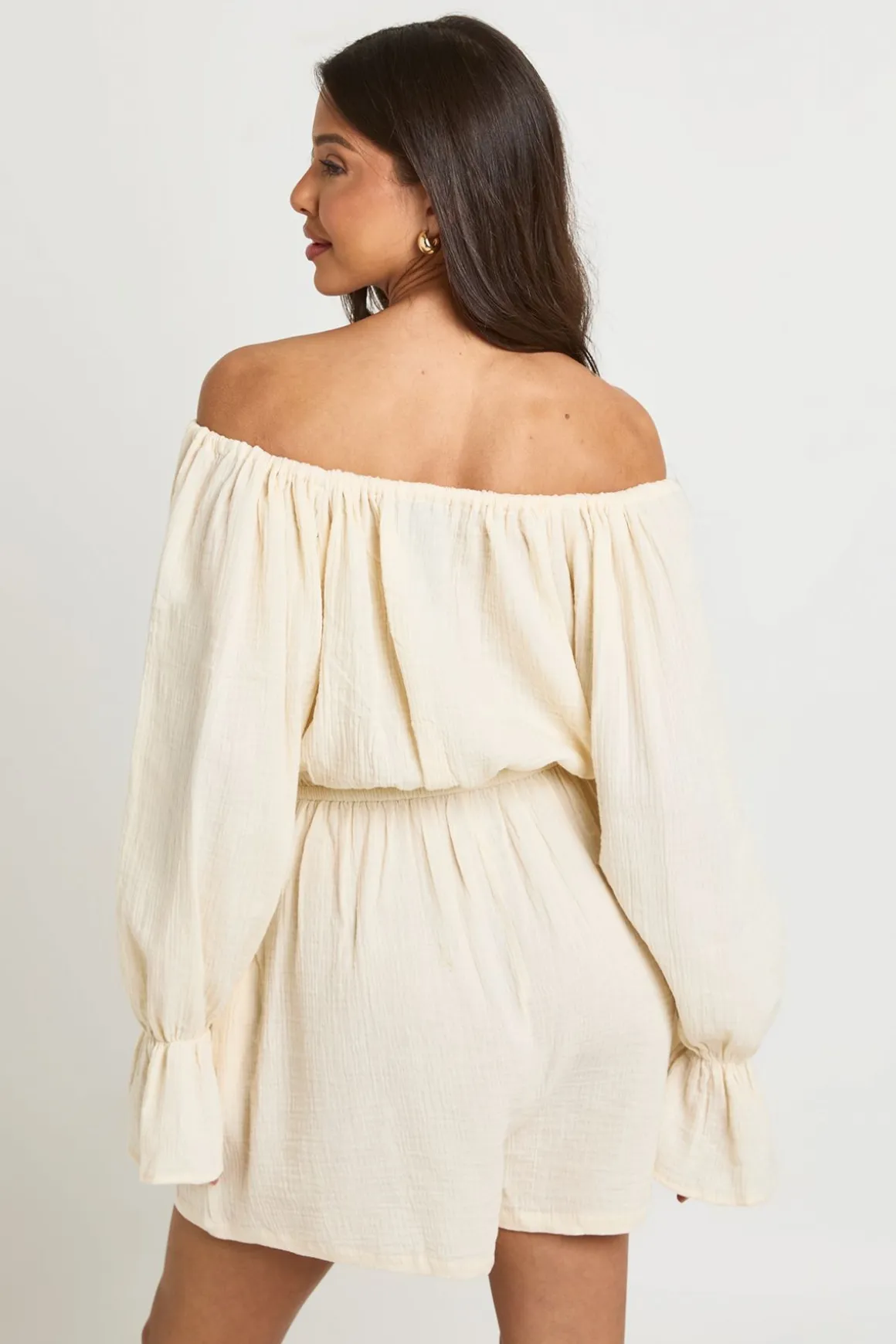 Combi-short Blouson Texturé À Encolure Bardot