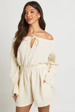 Combi-short Blouson Texturé À Encolure Bardot