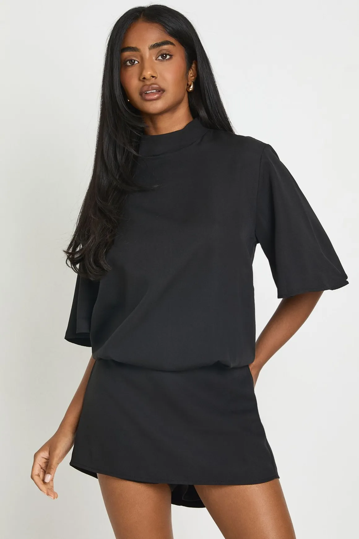 Combi-short Boxy Col Montant Avec Épaulettes