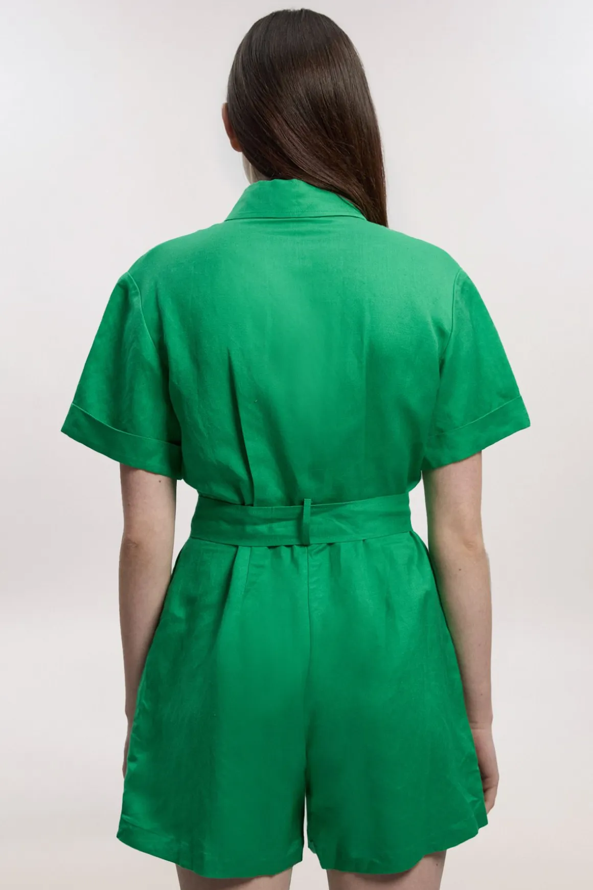 Combi-short Ceinturée en Lin Viscose Tissé